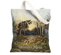 Borsa tote in tela con impronte di orme, borse di tela rustiche con alberi e ghiande autunnali, 33 x 38 cm, Verde, 13x15 Inch
