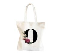 Borsa Tote In Tela Con Iniziali - 1 BorsaPieghevole A Spalla Con Fiori - BorsaDa Lettera Con Monogramma 40x35 Cm - Porta Trucchi Di Grande Capacità | Pacchetto Da Spiaggia Per Matrimoni, Compleanni,