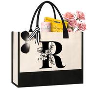Borsa tote in tela con iniziali personalizzate, adatta per compleanni, matrimoni, spiaggia, vacanze, regali per donne, mamma, insegnanti, infermieri, migliori amiche, damigelle d'onore (R)