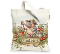 Borsa tote in tela con ippopotamo da donna, fantasiosa pala ispirata alla natura, pomodori, verde primavera, lavabile, riutilizzabile, piccola borsa tote idea per viaggi, lavoro, shopping, libreria