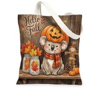 Borsa tote in tela con koala autunnali per lo shopping, 33 x 38 cm, borsa a tracolla riutilizzabile in legno per le vacanze, decorazione regalo con pittura autunnale
