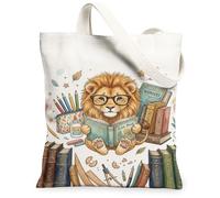 Borsa tote in tela con leone per donne, libri fantasiosi e giocosi matite N/a marrone lavabile riutilizzabile grafica tote bag idee per Outdo, Marrone, 13x15 Inch