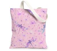 Borsa tote in tela con libellula, da donna, fantasioso dente di leone scintillante primavera pesca lavabile riutilizzabile borsa tote idea, Pesca, 13x15 Inch