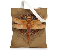 Borsa tote in tela con libellula, design artistico con insetti, borse riutilizzabili, vintage, leggere, lavabili, con tracolla, borse in tela per viaggi all'aperto, picnic, 33 x 38 cm