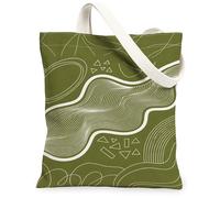 Borsa tote in tela con linee ondulate da donna, forme geometriche moderne e minimaliste, motivi curvi N/a verde oliva, lavabile, riutilizzabile, idea per shopping, viaggi, ufficio, biblioteca, casual