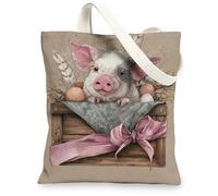 Borsa tote in tela con maiale carino, design vintage con animali di fattoria, borse per la spesa riutilizzabili, leggere e lavabili, per shopping, viaggi, spiaggia, 33 x 38 cm