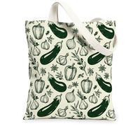 Borsa tote in tela con melanzane per donne, campane rustiche con peperoni e cipolle raccolte verde lavabile riutilizzabile borsa della spesa idee F, Verde, 13x15 Inch