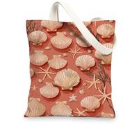 Borsa tote in tela con motivo a conchiglie, riutilizzabile, leggera, lavabile, con tracolla, per spiaggia, viaggi, picnic, 33 x 38 cm
