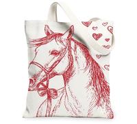 Borsa tote in tela con motivo a cuore, riutilizzabile, vintage, leggera, lavabile, tracolla per viaggi, spiaggia, P, Rosso, 13x15 Inch