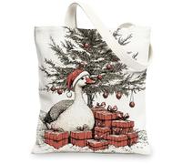 Borsa tote in tela con motivo a forma di oca di Natale, per shopping, 33 x 38 cm, idea regalo per albero di Natale, riutilizzabile, per donne, lavoro, viaggio, decorazione regalo