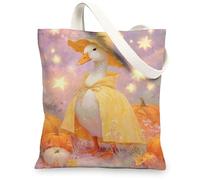 Borsa tote in tela con motivo a papera, borsa per la spesa riutilizzabile, fantasia vintage, leggera, lavabile, per palestra, viaggi, spiaggia, picnic, 33 x 38 cm
