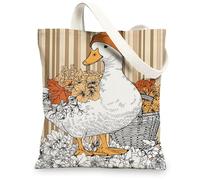 Borsa tote in tela con motivo a papera, borsa per la spesa riutilizzabile, motivo floreale, vintage, leggera, lavabile, borsa in tela per palestra, viaggi, spiaggia, picnic, 33 x 38 cm