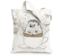 Borsa tote in tela con motivo a riccio, borsa riutilizzabile con grazioso design floreale, leggera, lavabile, per palestra, viaggi, spiaggia, picnic, 33 x 38 cm