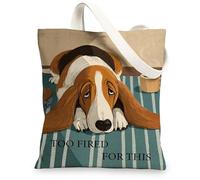 Borsa tote in tela con motivo di cane, simpatica illustrazione di un cane, riutilizzabile, divertente, giocoso, leggero, lavabile, tracolla in tela per palestra, viaggi, spiaggia, picnic, 33 x 38 cm
