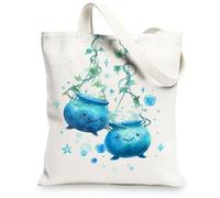 Borsa tote in tela con motivo di pesce blu, adorabile motivo a pesci, borse per la spesa riutilizzabili, leggere e lavabili, per palestra, viaggi, spiaggia, picnic, 33 x 38 cm