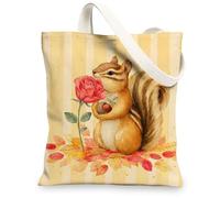 Borsa tote in tela con motivo di scoiattolo, adorabile motivo animale, riutilizzabile, leggera, lavabile, con tracolla, per palestra, viaggi, spiaggia, picnic, 33 x 38 cm