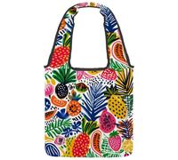 Borsa tote in tela con motivo di tucano e foglie, misura media, riutilizzabile, per donne, insegnanti, infermiere, Multicolore 03, 14.1x14.9in/36x38cm