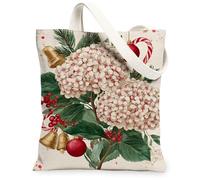 Borsa tote in tela con motivo floreale natalizio, vintage, elegante, riutilizzabile, con tracolla leggera e lavabile, per vacanze, viaggi, spiaggia, picnic, 33 x 38 cm