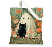 Borsa tote in tela con motivo floreale, riutilizzabile, vintage, fantasiosa, leggera, lavabile, per viaggi e spiaggia, 33 x 38 cm