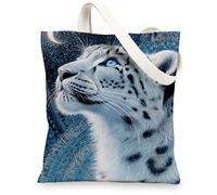 Borsa tote in tela con motivo leopardo delle nevi e fauna selvatica, borsa per la spesa riutilizzabile, elegante cielo notturno, leggera, lavabile, per palestra, viaggi, attività all'aperto, 33 x 38