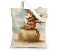 Borsa tote in tela con motivo tigre dei cartoni animati, borse della spesa riutilizzabili, con tracolla leggera e lavabile, per viaggi, spiaggia, picnic, 33 x 38 cm