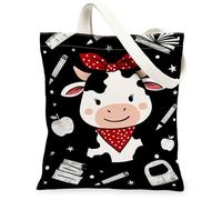Borsa tote in tela con mucca, da donna, giocosa fantasiosa, con matita, senza scritta, lavabile, riutilizzabile, idea per famiglia, amici, colleghi, lettura di amori, 33 x 38 cm