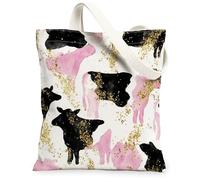 Borsa tote in tela con mucca, da donna, giocosa fantasiosa, pesca, nera, nessuna pesca, lavabile, riutilizzabile, per tutti i giorni, idea per familiari, amici, colleghi, lettura di amori, 33 x 38 cm