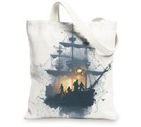 Borsa tote in tela con nave pirata, design nautico, leggera, lavabile, per viaggi, spiaggia, attività all'aperto, bianco, 13x15 Inch
