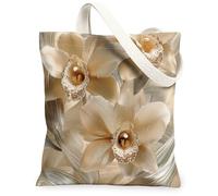 Borsa tote in tela con orchidee primaverili, 33 x 15 cm, stile 3D lussuoso, riutilizzabile, stampa della spesa, borsa da donna, con pittura estetica moderna e alla moda, decorazione regalo
