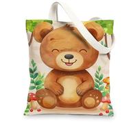 Borsa tote in tela con orso carino, adorabile stampa animalier, ecologica e riutilizzabile, in stile cartone animato, leggera, lavabile, per uso quotidiano, 33 x 38 cm