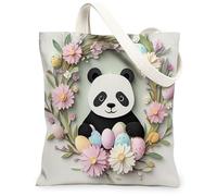 Borsa tote in tela con panda pasquale, per lo shopping, 33 x 38 cm, novità uova floreali riutilizzabili borsa della spesa per donne, motivo da viaggio con animali, decorazione regalo