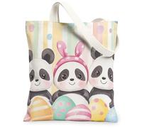 Borsa tote in tela con panda pasquale, per lo shopping, 33 x 38 cm, simpatica e divertente, con motivo a uova di animali, riutilizzabile, con stampa della spesa, per donne, strano, stravagante