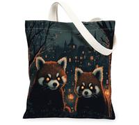 Borsa tote in tela con panda rosso, da donna, fantasioso albero di pipistrello, Halloween, nera, lavabile, riutilizzabile, per tutti i giorni, idea per viaggi, attività all'aperto, giornata lavorativa