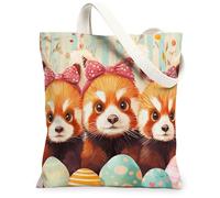 Borsa tote in tela con panda rosso primaverile pasquale, per lo shopping, 33 x 38 cm, simpatiche uova divertenti, stampa animale, borsa riutilizzabile per donne, strano stravagante pittura estetica