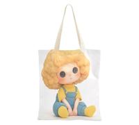 Borsa tote in tela con personaggi carini e carini, con tasche, per tutti i giorni