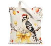 Borsa tote in tela con picchio pasquale primaverile per lo shopping, 33 x 38 cm, con fiocchi e uova floreali, borsa della spesa riutilizzabile per donne, motivo da viaggio con animali, decorazione