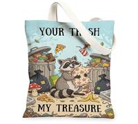 Borsa tote in tela con procione da donna, giocosa da cartone animato, non blu, lavabile, riutilizzabile, per la spesa, idee per familiari, amici, colleghi, lettura di amori, 33 x 38 cm