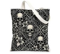 Borsa tote in tela con ragno per donne, gotico elegante fiore web Halloween nero lavabile riutilizzabile borsa tote per tutti i giorni per Shoppi, nero, 13x15 Inch