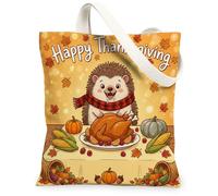 Borsa tote in tela con riccio autunnale per lo shopping 13 x 15, borsa a tracolla riutilizzabile per la spesa del Ringraziamento da donna, decorazione regalo divertente pittura