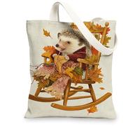 Borsa tote in tela con riccio, borsa per la spesa riutilizzabile con design a forma di animale carino, stile autunnale rustico, leggero, lavabile, Beige, 13x15 Inch