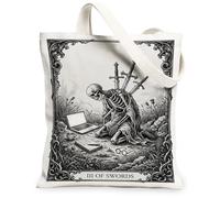 Borsa tote in tela con scheletro, da donna, gotico, spade scure, autunnale, nera, lavabile, riutilizzabile, idea per familiari, amici, colleghi, lettura, amore, 33 x 38 cm