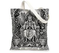 Borsa tote in tela con scheletro, da donna, gotico, trono reale scuro, Halloween, nera, lavabile, riutilizzabile, piccola borsa tote idea per la famiglia, nero, 13x15 Inch