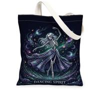 Borsa tote in tela con scheletro, fantasiosa mistica danza cosmica Halloween borsa nera per tutti i giorni 33 x 38 cm