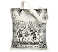 Borsa tote in tela con scheletro, per donne, Halloween, gotico, castello, luna, Halloween, nera, lavabile, riutilizzabile, idea per familiari, amici, colleghi, lettura di amori, 33 x 38 cm