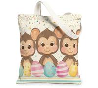 Borsa tote in tela con scimmia pasquale primaverile per lo shopping, 33 x 38 cm, simpatica e divertente uova di animali, riutilizzabile, motivo stampa della spesa, per donne, strano, stravagante