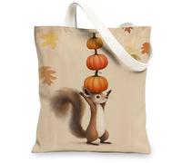 Borsa tote in tela con scoiattolo, con simpatico motivo animale, riutilizzabili, fantasiose, leggere, lavabili, con tracolla, per palestra, viaggi, spiaggia, picnic, 33 x 38 cm