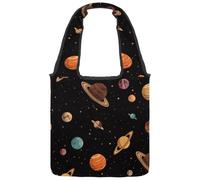 Borsa tote in tela con simboli dei pianeti carini, per donne, taglia media, riutilizzabile, lavabile ed ecologica, Multicolore 01, 14.1x14.9in/36x38cm
