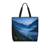 Borsa tote in tela con stampa di nebbia blu per le donne borsa della spesa riutilizzabile grande borsa da palestra in tela borsa portatile per la spesa con tasca interna