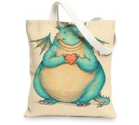 Borsa tote in tela con stampa di un simpatico drago, adorabile stampa di creature fantasy, borsa per la spesa riutilizzabile, borsa a tracolla leggera lavabile per palestra, viaggi all'aperto