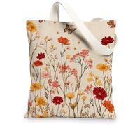 Borsa tote in tela con stampa floreale, riutilizzabile, vintage, leggera, lavabile, con tracolla, per palestra, viaggi, spiaggia, picnic, 33 x 38 cm